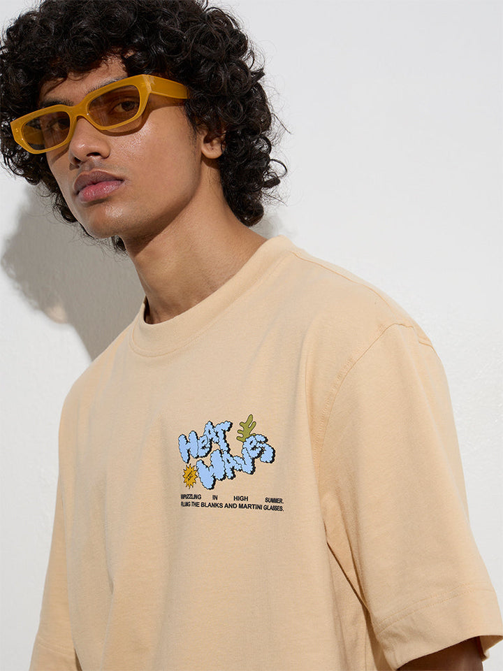 Nuon Peach Printed Relaxed-Fit Cotton T-Shirt