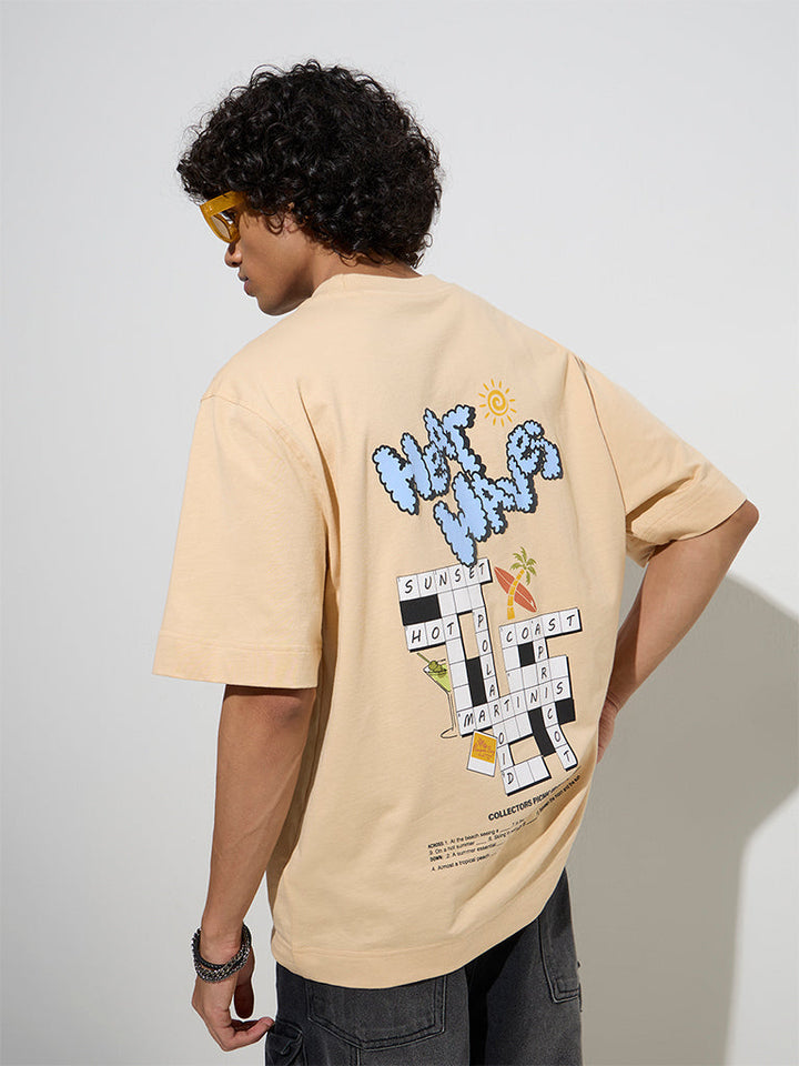 Nuon Peach Printed Relaxed-Fit Cotton T-Shirt