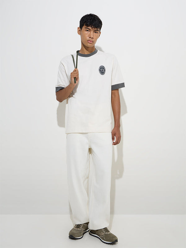 Nuon Off-White Text Design Relaxed-Fit Cotton T-Shirt