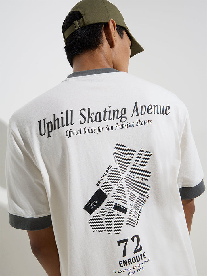 Nuon Off-White Text Design Relaxed-Fit Cotton T-Shirt