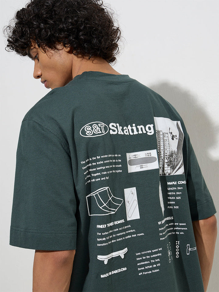 Nuon Dark Green Text Design Relaxed-Fit Cotton T-Shirt