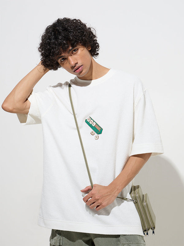 Nuon White Typographic Relaxed-Fit Cotton T-Shirt