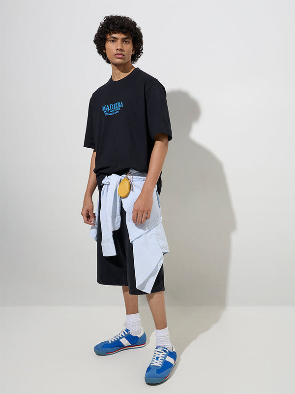 Nuon Black Printed Relaxed-Fit Cotton T-Shirt