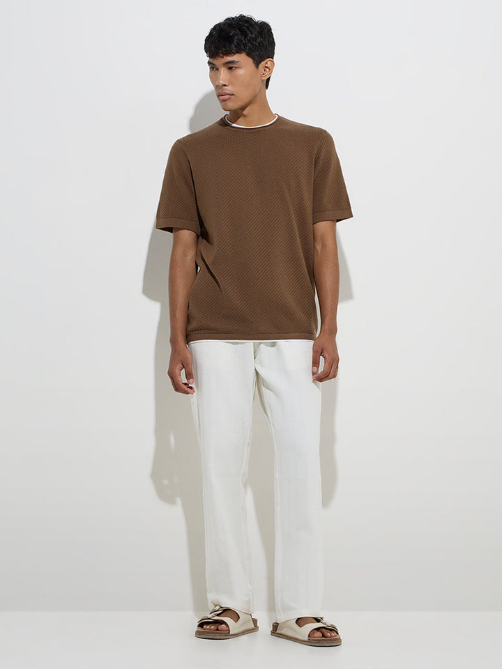 ETA Brown Ribbed Relaxed-Fit Cotton T-Shirt