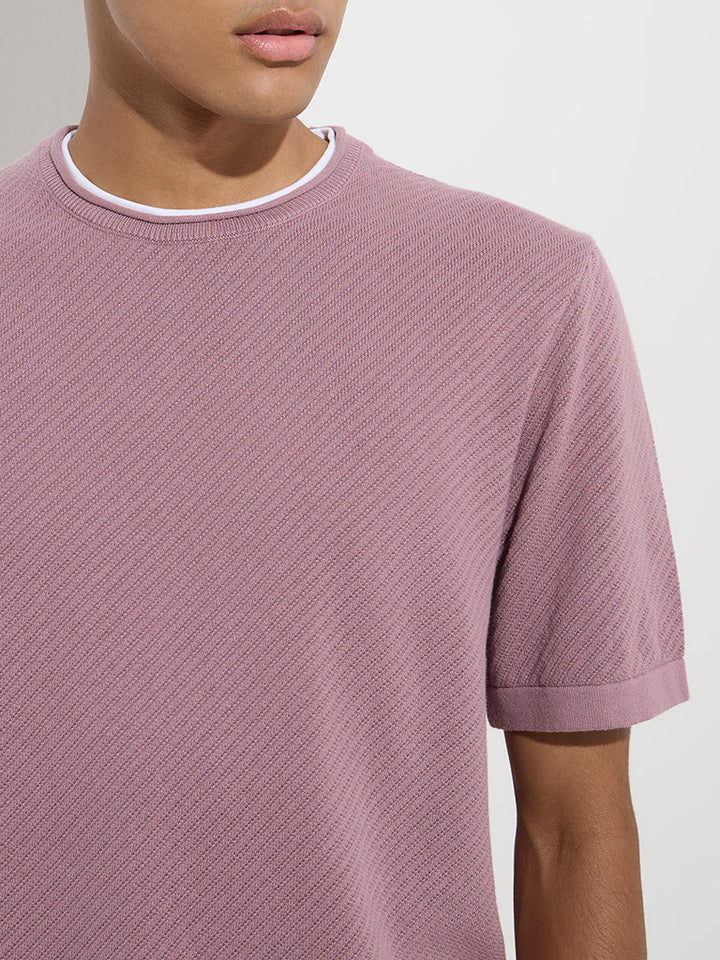 ETA Dusty Pink Ribbed Relaxed-Fit Cotton T-Shirt