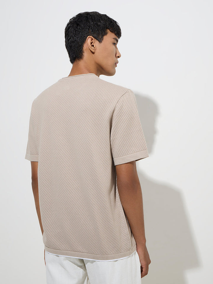 ETA Beige Ribbed-Textured Relaxed-Fit Cotton T-Shirt