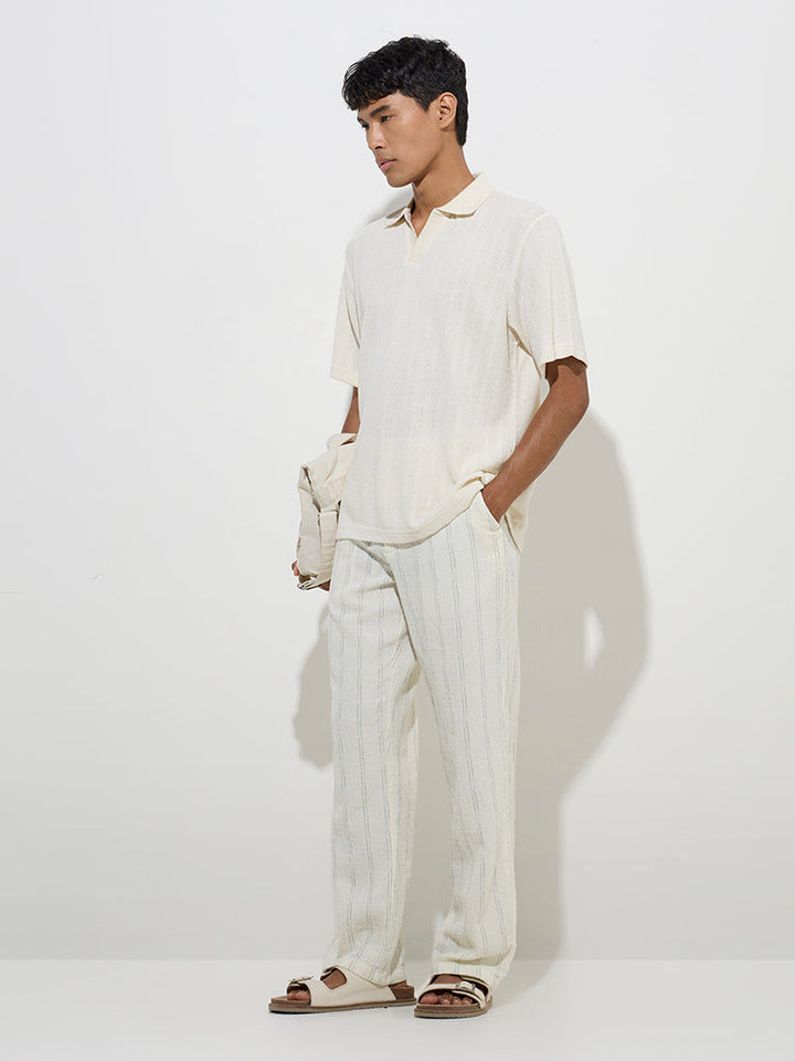 ETA Off-White Self-Striped Knitted Relaxed-Fit T-Shirt