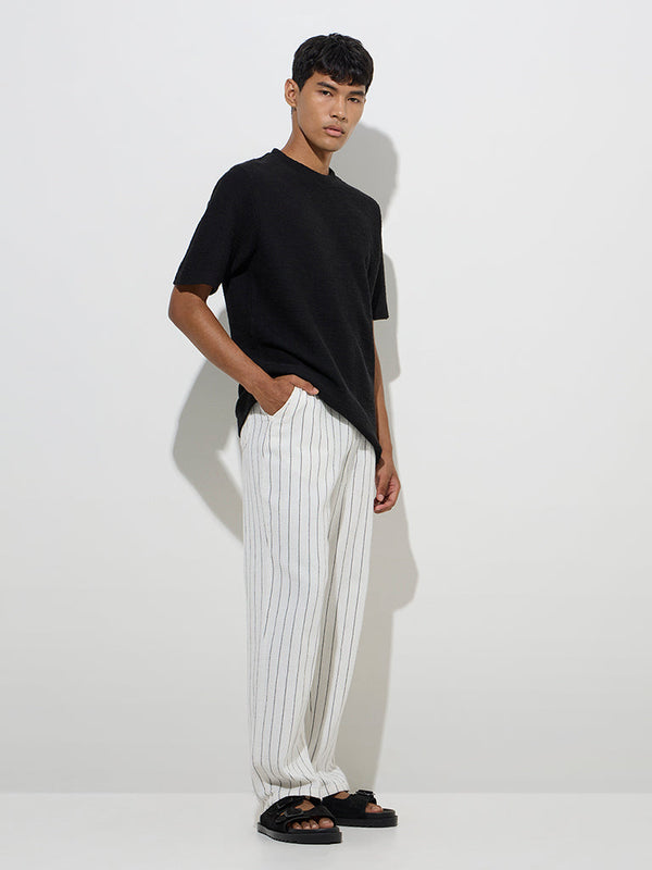 ETA Black Self-Textured Relaxed-Fit T-Shirt