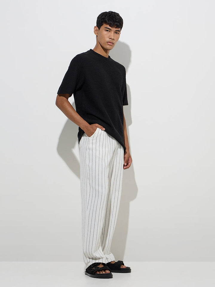 ETA Black Self-Textured Relaxed-Fit T-Shirt