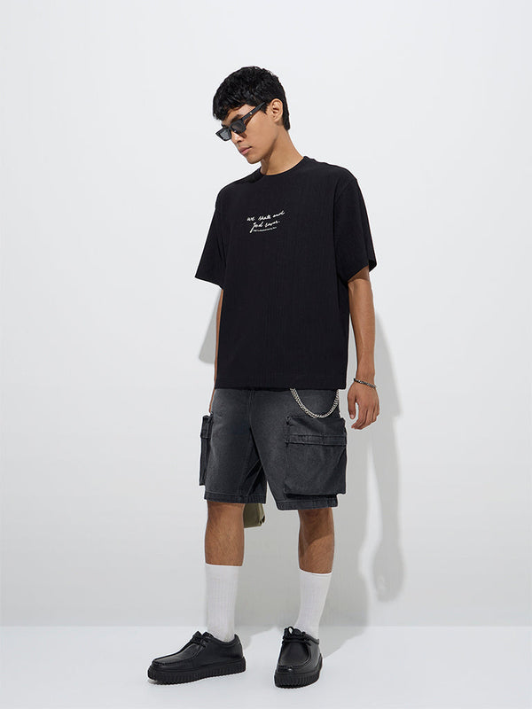 Nuon Black Text Design Relaxed-Fit T-Shirt