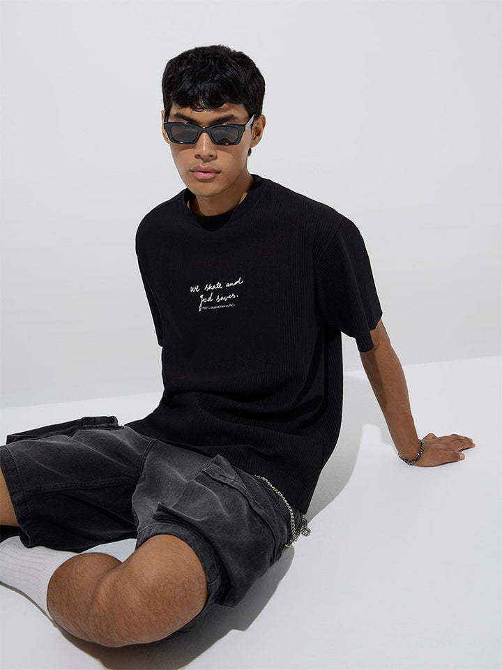 Nuon Black Text Design Relaxed-Fit T-Shirt