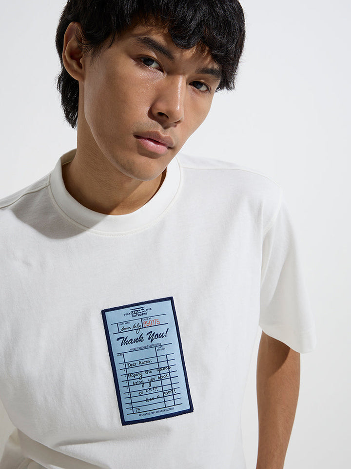 Nuon White Printed Relaxed-Fit Cotton T-Shirt