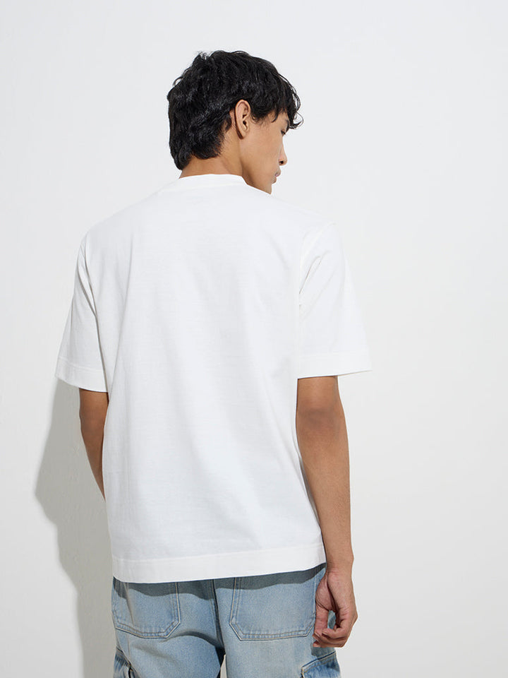 Nuon White Printed Relaxed-Fit Cotton T-Shirt