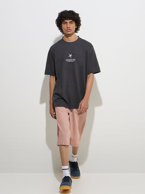 Nuon Charcoal Printed Relaxed-Fit Cotton T-Shirt
