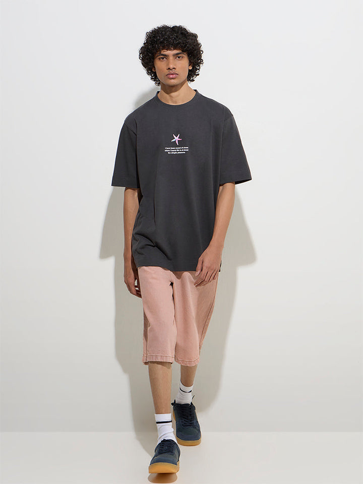 Nuon Charcoal Printed Relaxed-Fit Cotton T-Shirt
