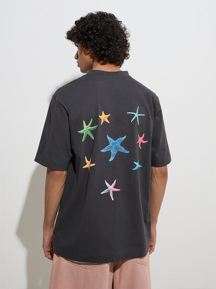 Nuon Charcoal Printed Relaxed-Fit Cotton T-Shirt