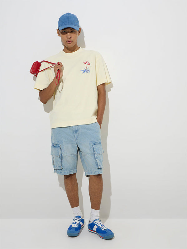 Nuon Yellow Text Design Relaxed-Fit Cotton T-Shirt