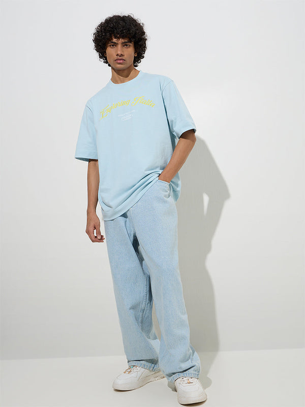 Nuon Light Blue Cityscape Relaxed-Fit Cotton T-Shirt