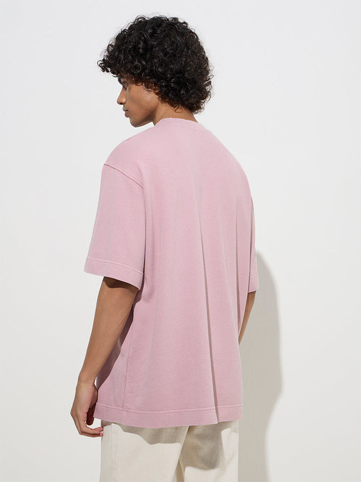 Nuon Dusty Pink Text Design Relaxed-Fit Cotton T-Shirt
