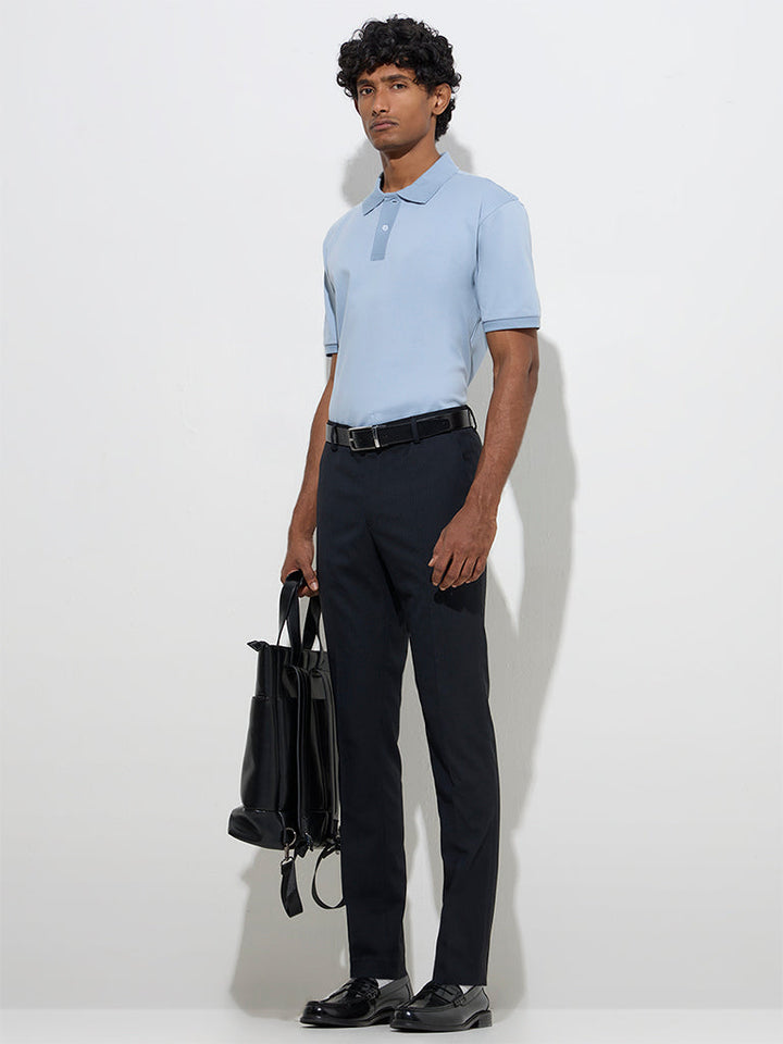 WES Formals Dusty Blue Slim-Fit Cotton Polo T-Shirt