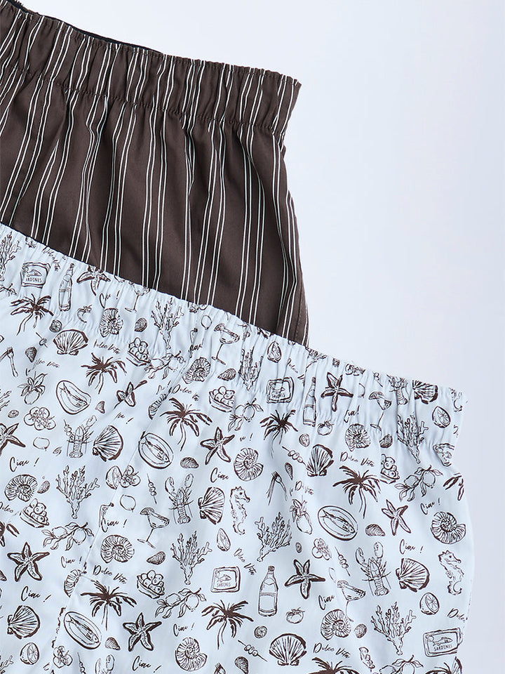 WES Lounge Brown Relaxed-Fit Cotton Boxers - Pack of 2