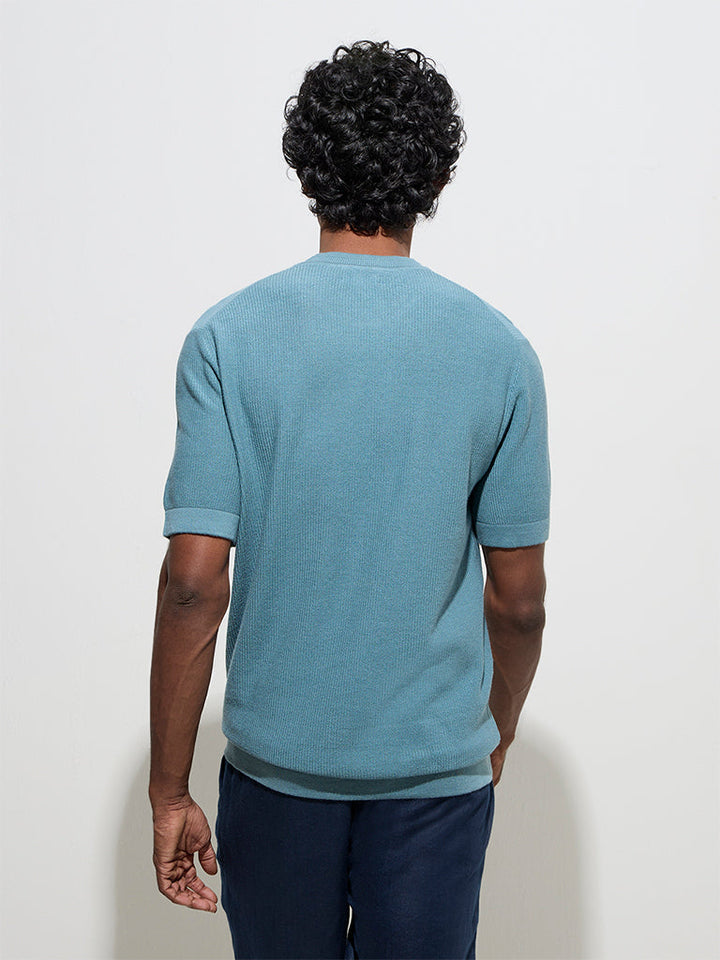 Ascot Teal Knit-Textured Relaxed-Fit T-Shirt