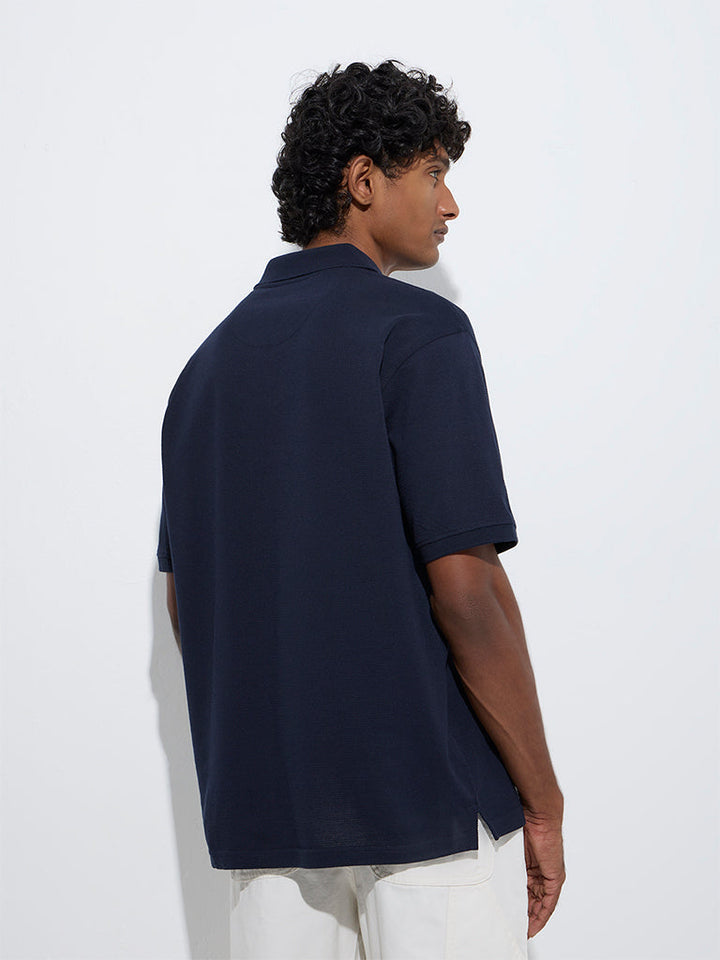 WES Casuals Navy Relaxed-Fit Cotton-Blend Polo T-Shirt