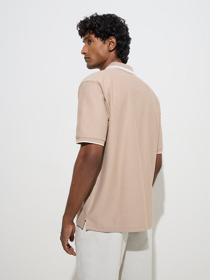 WES Casuals Beige Relaxed-Fit Quarter-Zip T-Shirt