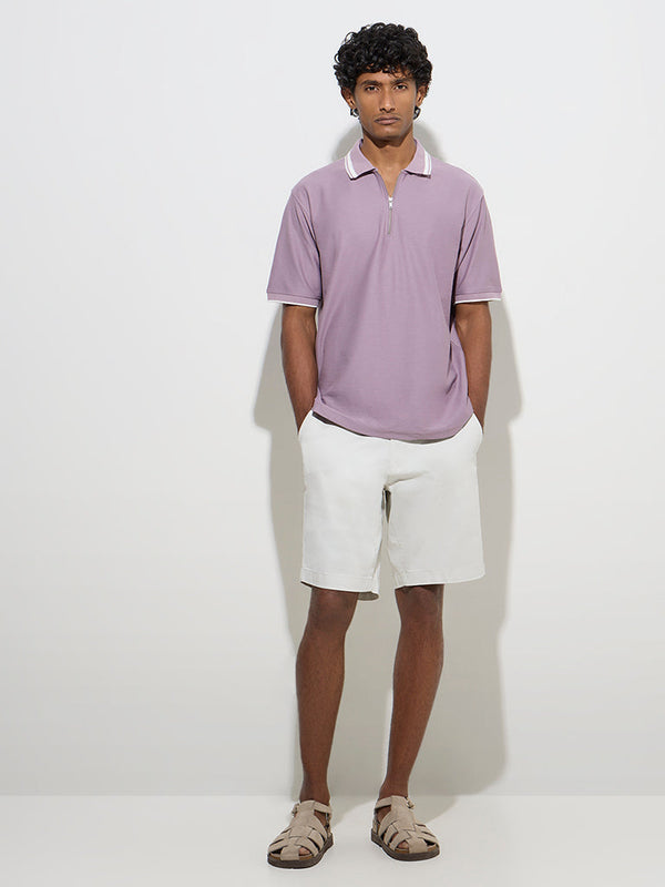 WES Casuals Lilac Relaxed-Fit Quarter-Zip T-Shirt