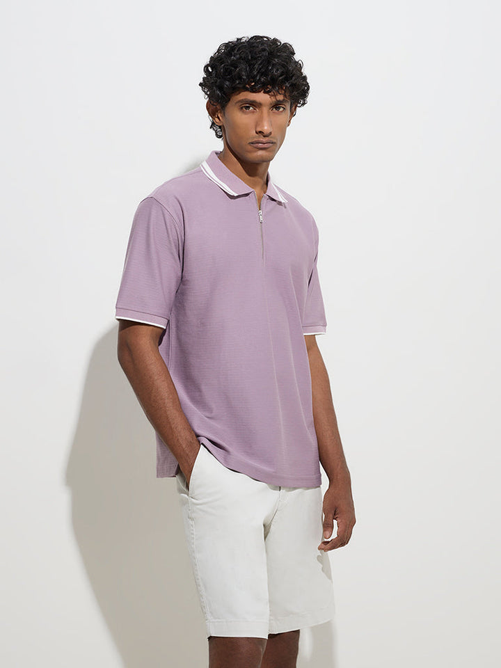 WES Casuals Lilac Relaxed-Fit Quarter-Zip T-Shirt