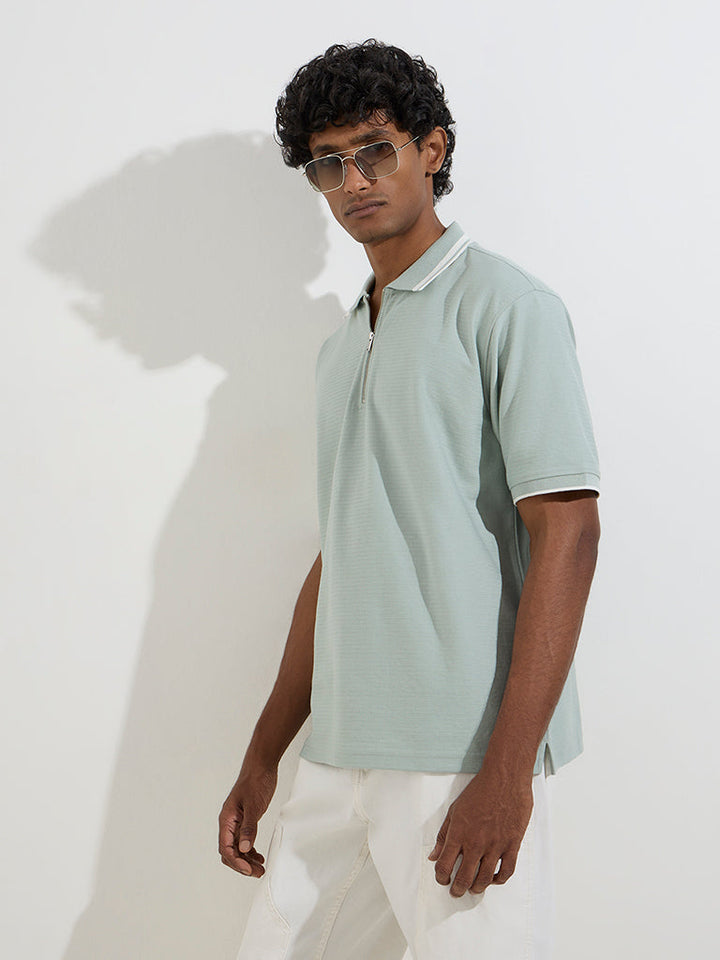 WES Casuals Mint Relaxed-Fit Quarter-Zip T-Shirt