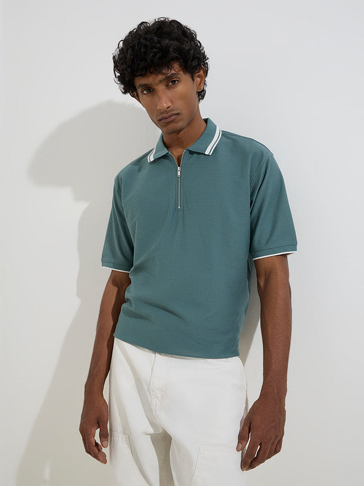 WES Casuals Teal Relaxed-Fit Quarter-Zip T-Shirt
