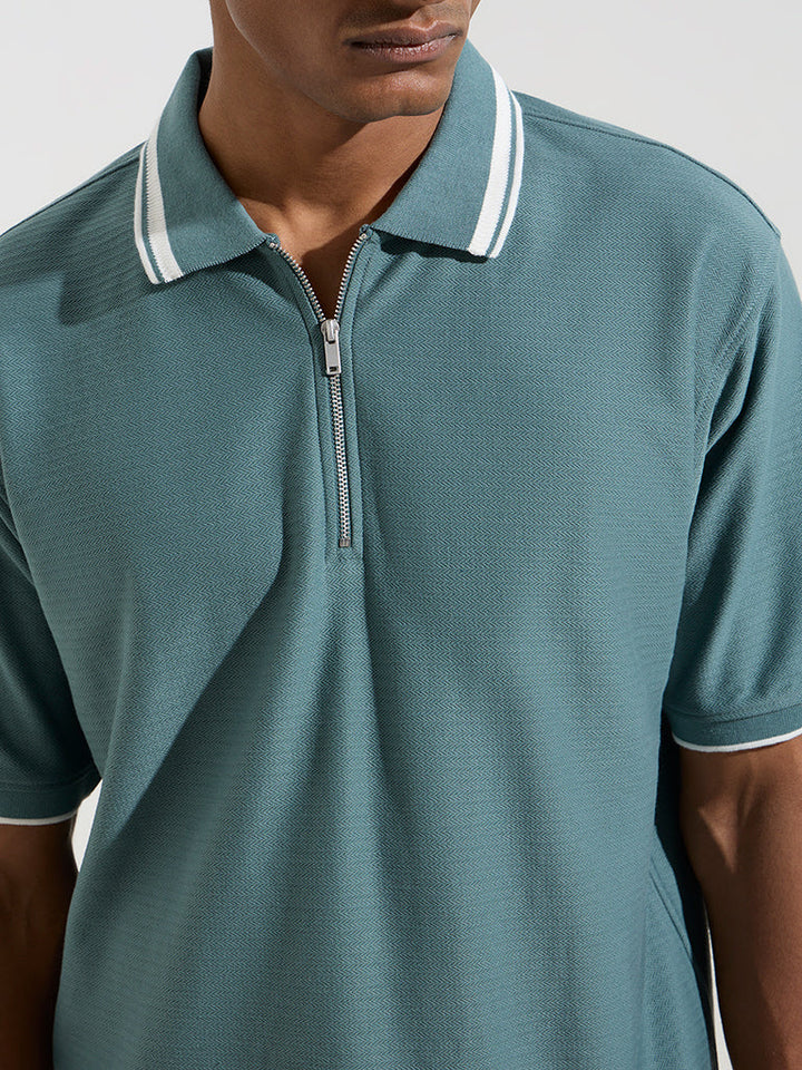 WES Casuals Teal Relaxed-Fit Quarter-Zip T-Shirt