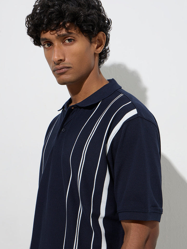 WES Casuals Navy Relaxed-Fit Cotton-Blend Polo T-Shirt