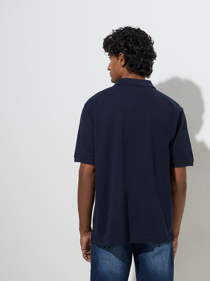 WES Casuals Navy Relaxed-Fit Cotton-Blend Polo T-Shirt