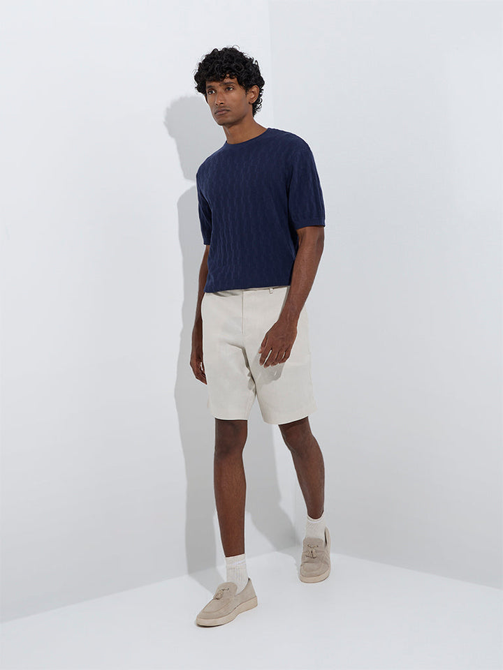 Ascot Navy Knit-Textured Relaxed-Fit Cotton T-Shirt