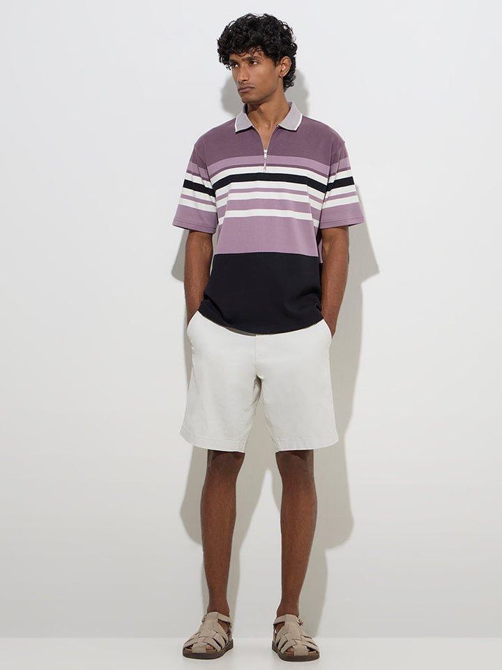 WES Casuals Lilac Relaxed-Fit Quarter Zip T-Shirt
