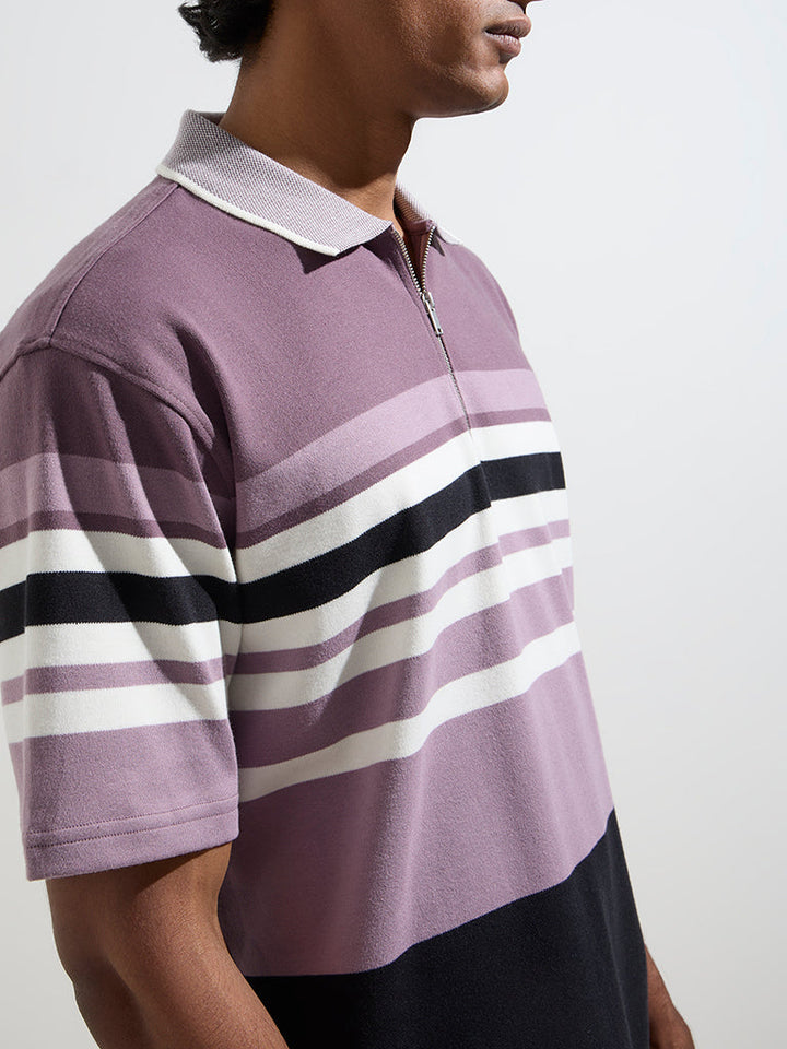 WES Casuals Lilac Relaxed-Fit Quarter Zip T-Shirt