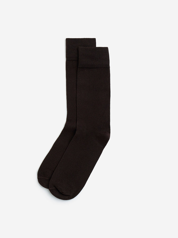 WES Lounge Brown Cotton-Blend Full-Length Socks