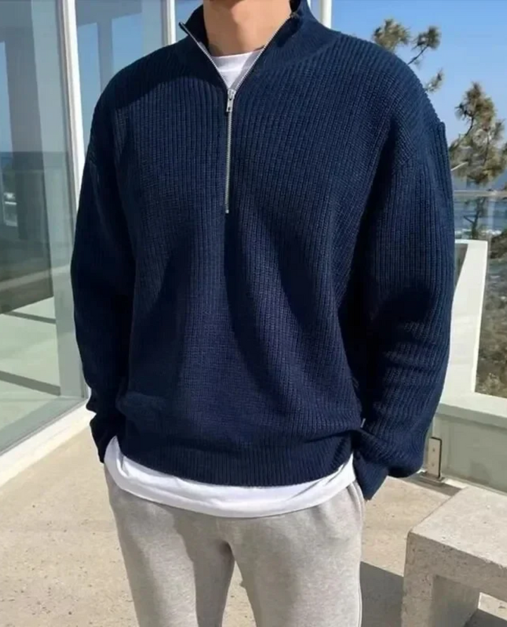 The Laruro Mock Neck Zip Sweater Navy Blue