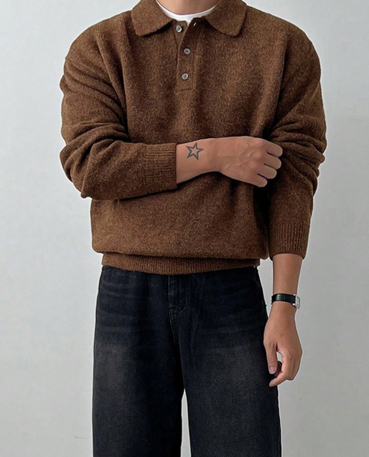 Merino Polo Knit Sweater Brown
