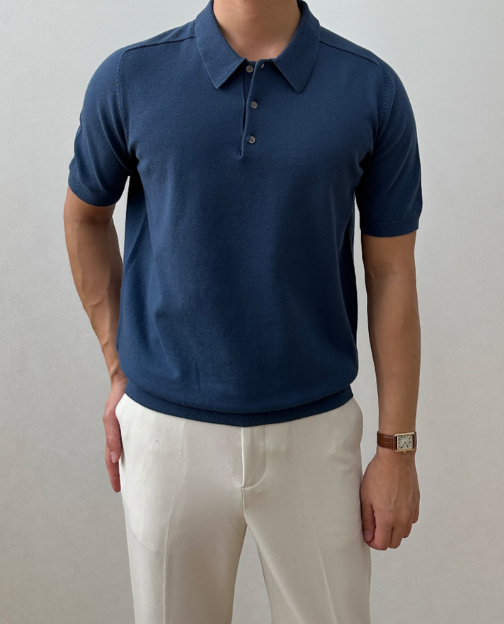 Murano Knitted Polo Shirt Royal Blue