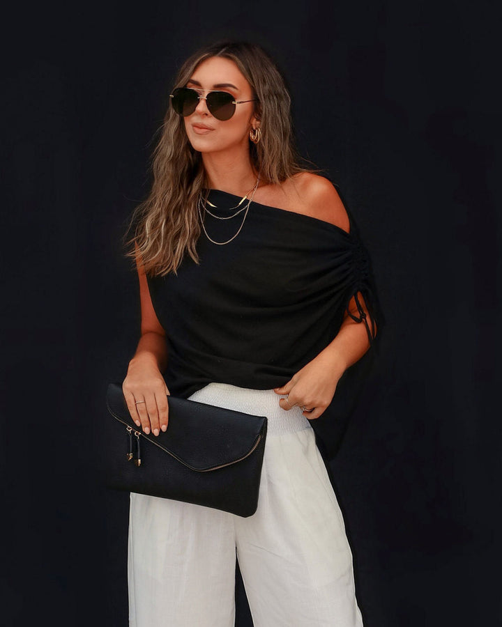 Thomas One Shoulder Ruched Cutout Top Black