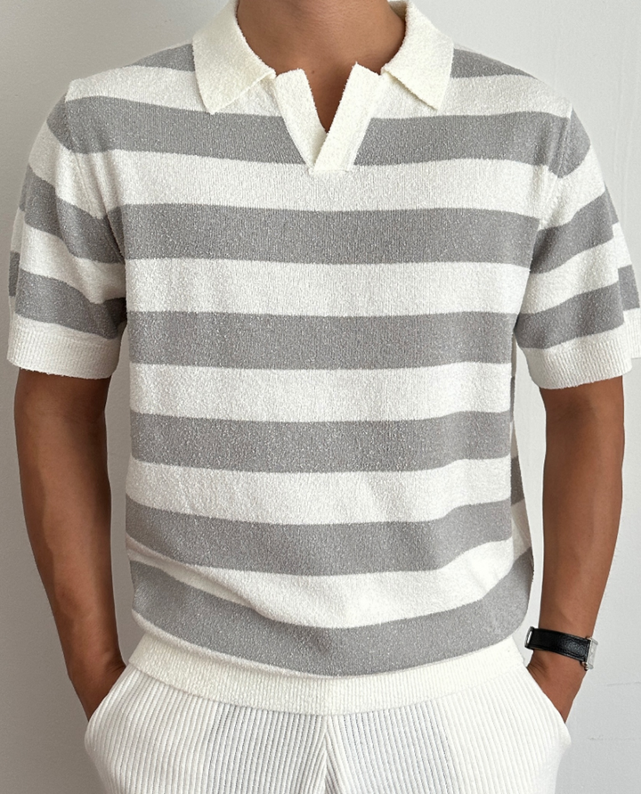 Biarritz Striped Polo Shirt Grey and white