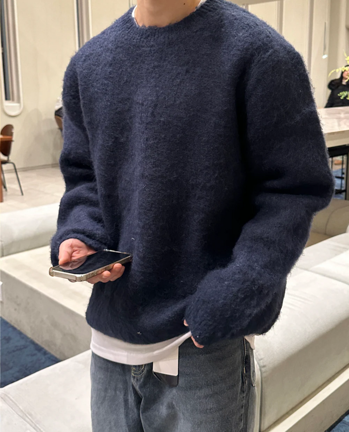 Milano Knit Wool Textured Sweater Navy Blue