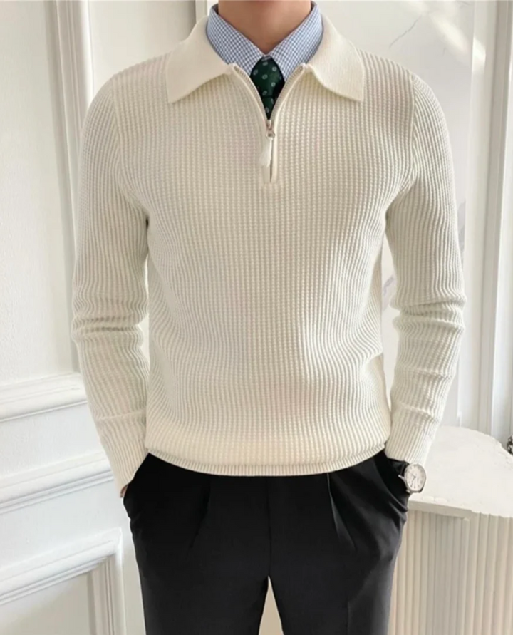 Savio Quarter Zip Sweater Ecru Beige