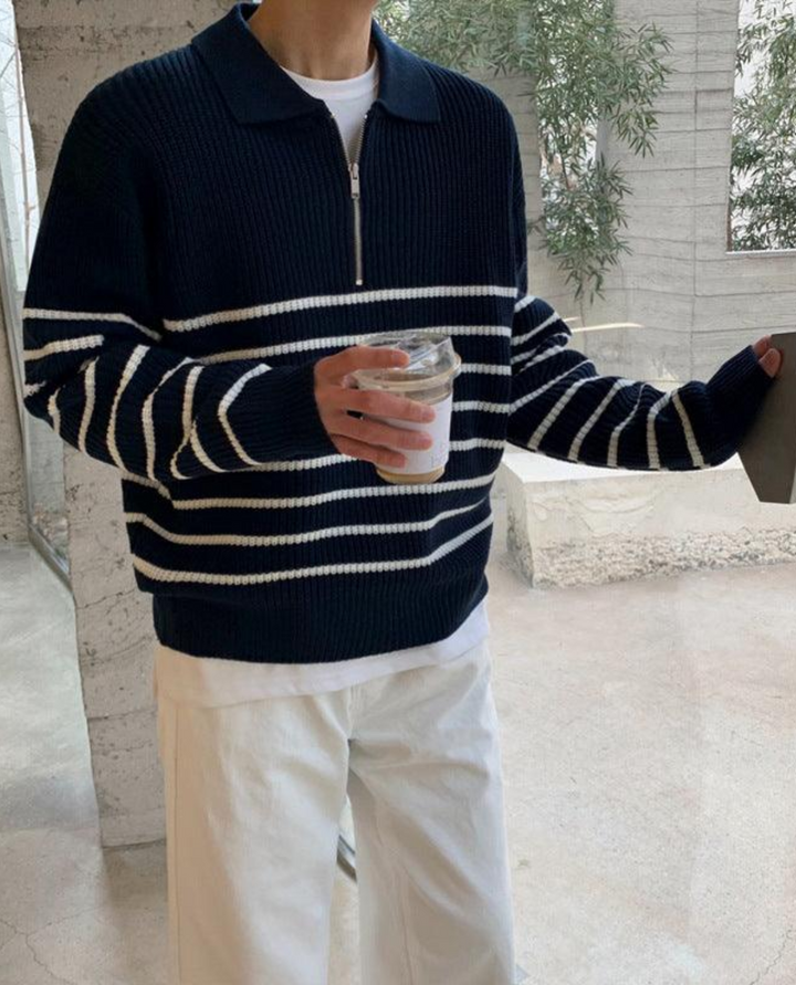 Naples Quarter Zip Sweater Blue and White