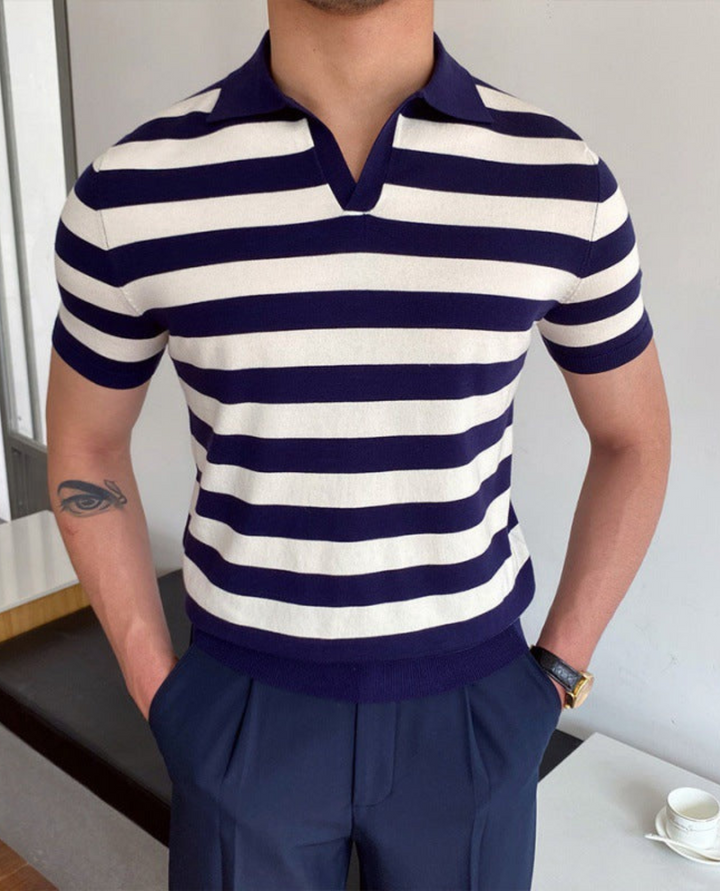 Vannes V-Collar Striped Polo