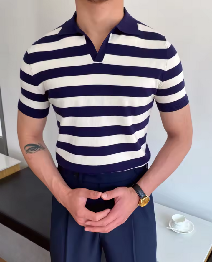 Vannes V-Collar Striped Polo