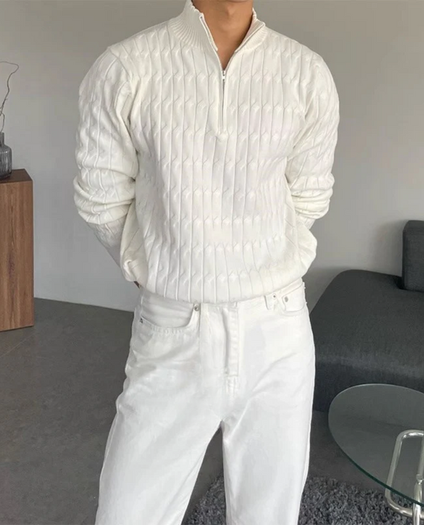 Toulon Textured Quarter Zip Sweater White